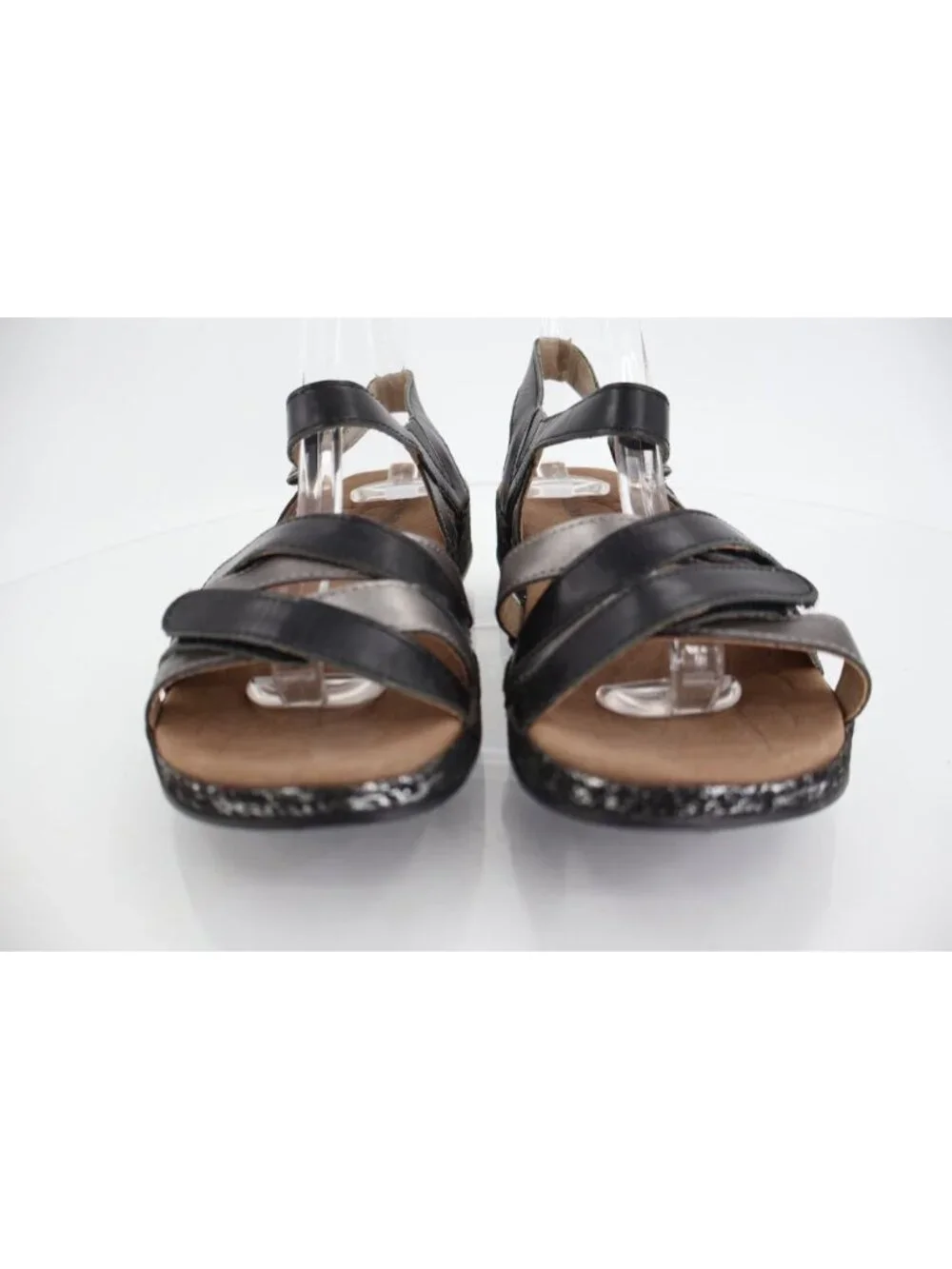Romika Women Fidschi 74 Sandal 36 5 Black Silver Leather Adjustable Wedge Shoes